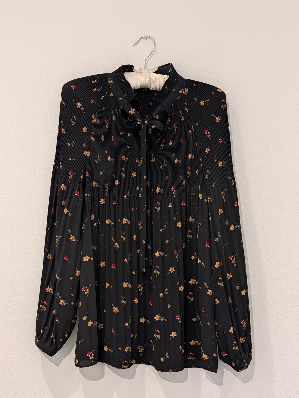 Lauren Ralph Lauren Long Sleeve Pleated Floral Blouse With Neck Tie